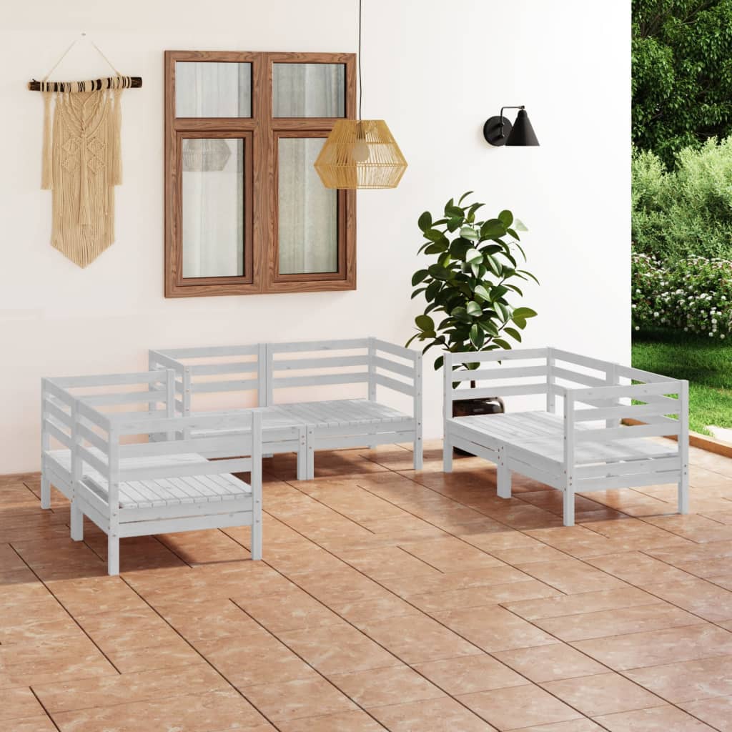 Set mobilier de grădină, 6 piese, alb, lemn masiv de pin GartenMobel Dekor