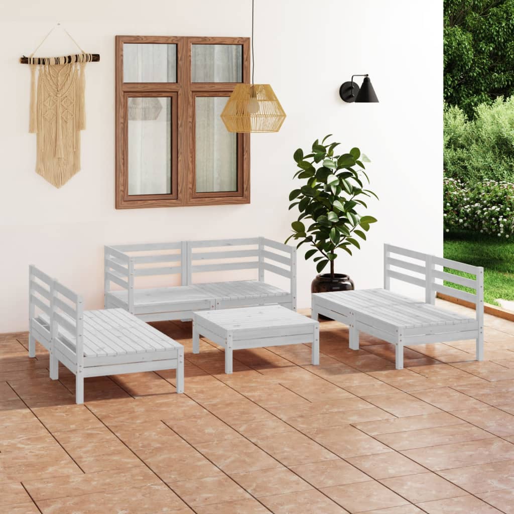 Set mobilier de grădină, 7 piese, alb, lemn masiv de pin GartenMobel Dekor