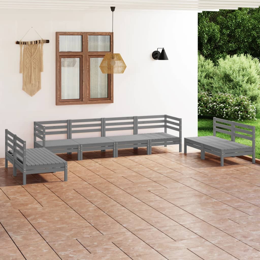 Set mobilier de grădină, 8 piese, gri, lemn masiv de pin GartenMobel Dekor