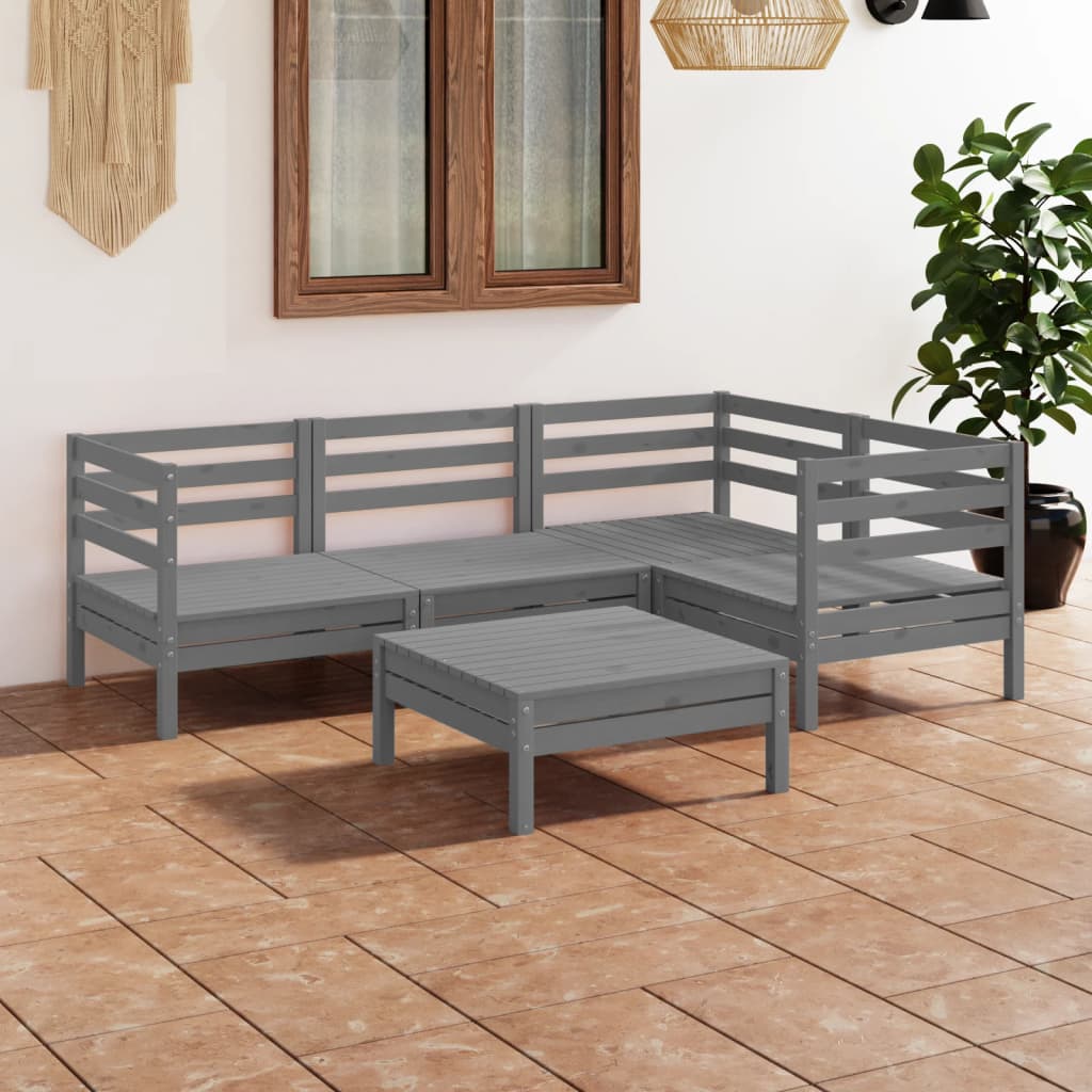Set mobilier de grădină, 5 piese, gri, lemn masiv de pin GartenMobel Dekor