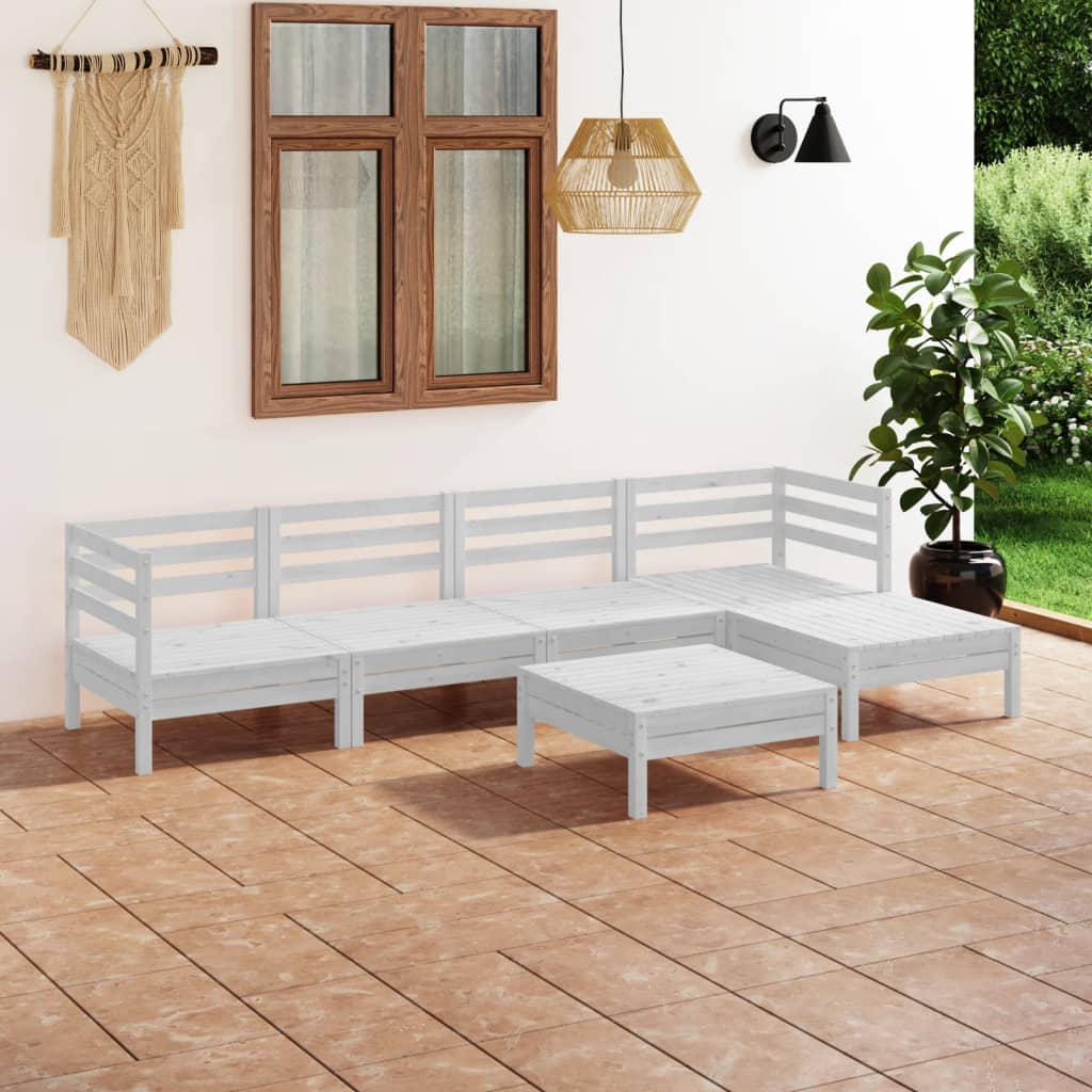 Set mobilier de grădină, 6 piese, alb, lemn masiv de pin GartenMobel Dekor