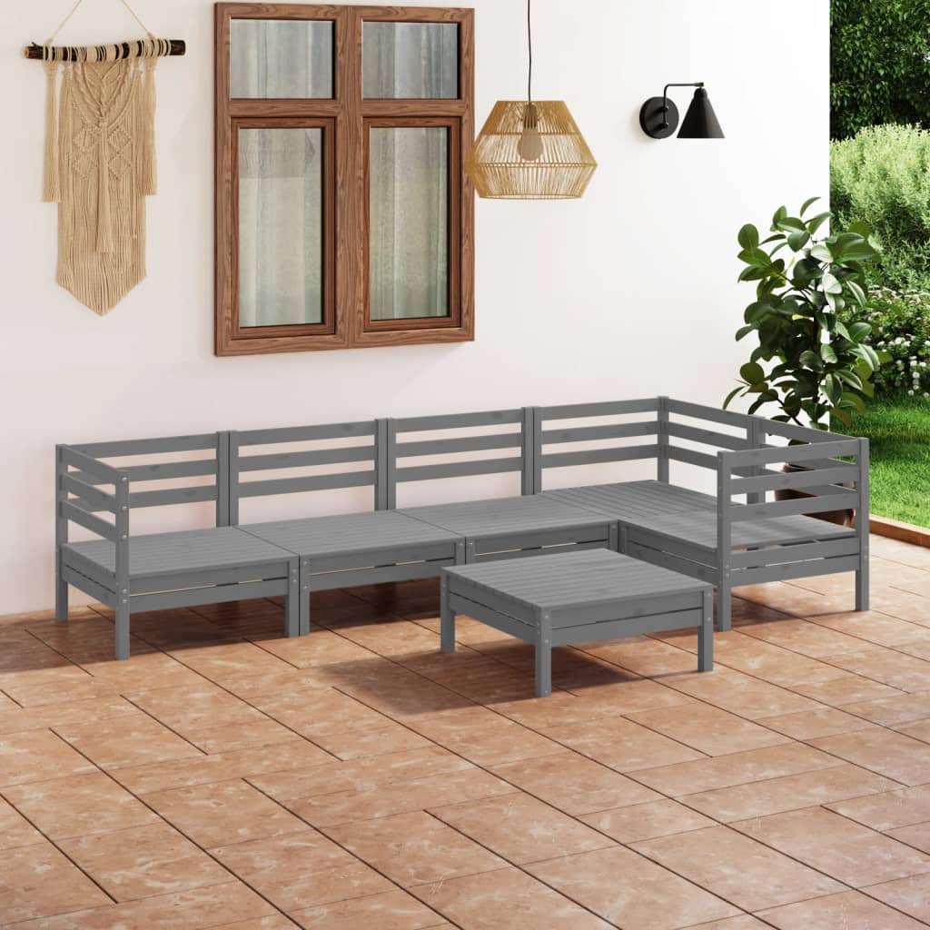 Set mobilier de grădină, 6 piese, gri, lemn masiv de pin GartenMobel Dekor