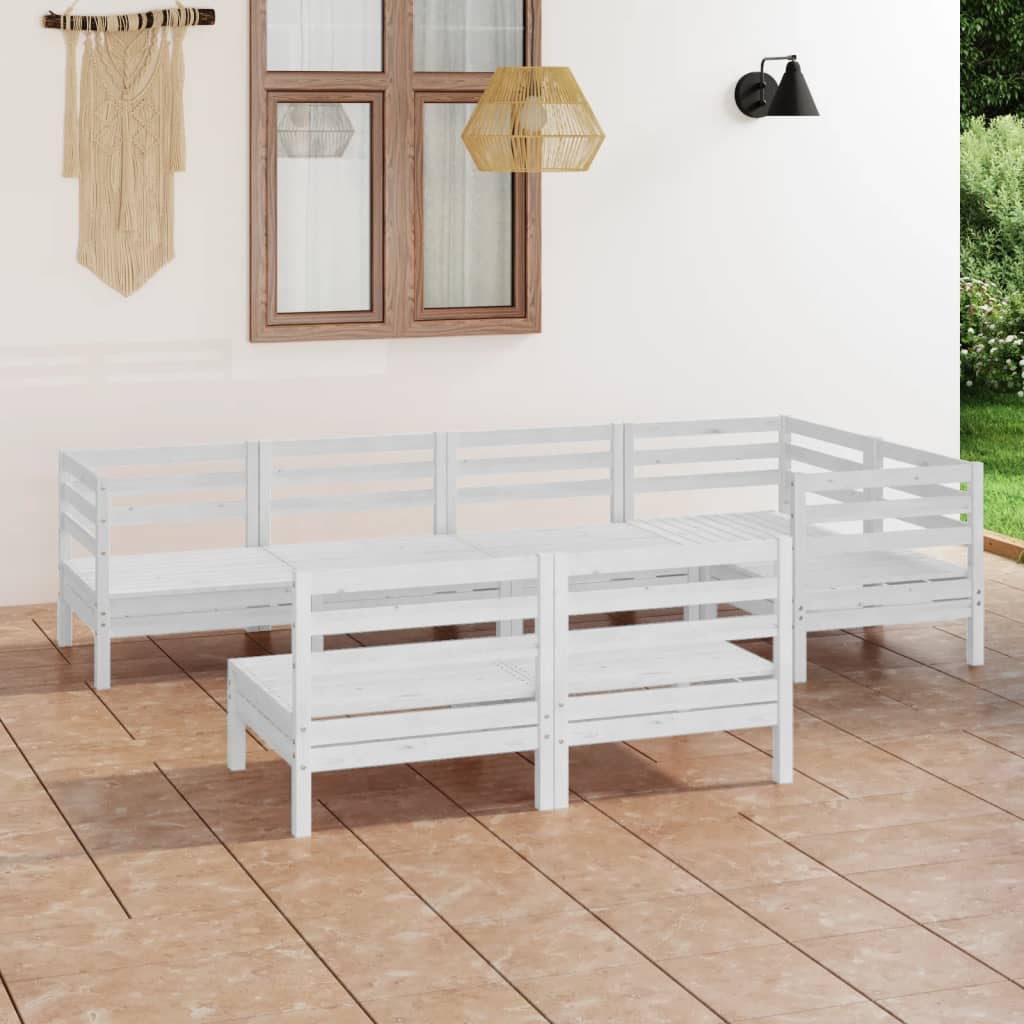 Set mobilier de grădină, 7 piese, alb, lemn masiv de pin GartenMobel Dekor
