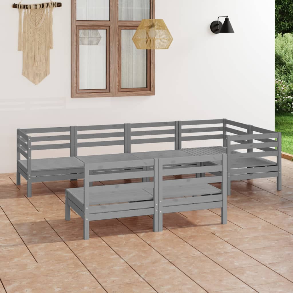 Set mobilier de grădină, 7 piese, gri, lemn masiv de pin GartenMobel Dekor