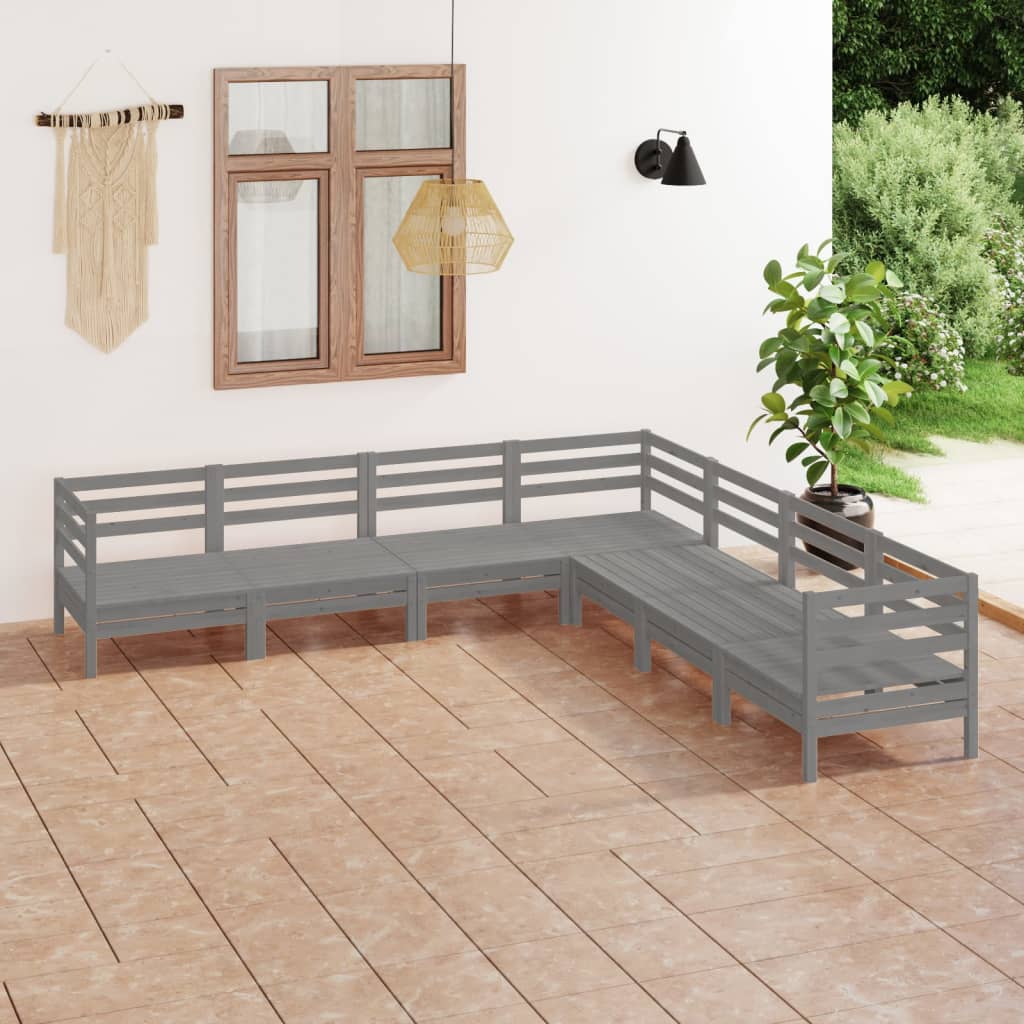 Set mobilier de grădină, 7 piese, gri, lemn masiv de pin GartenMobel Dekor