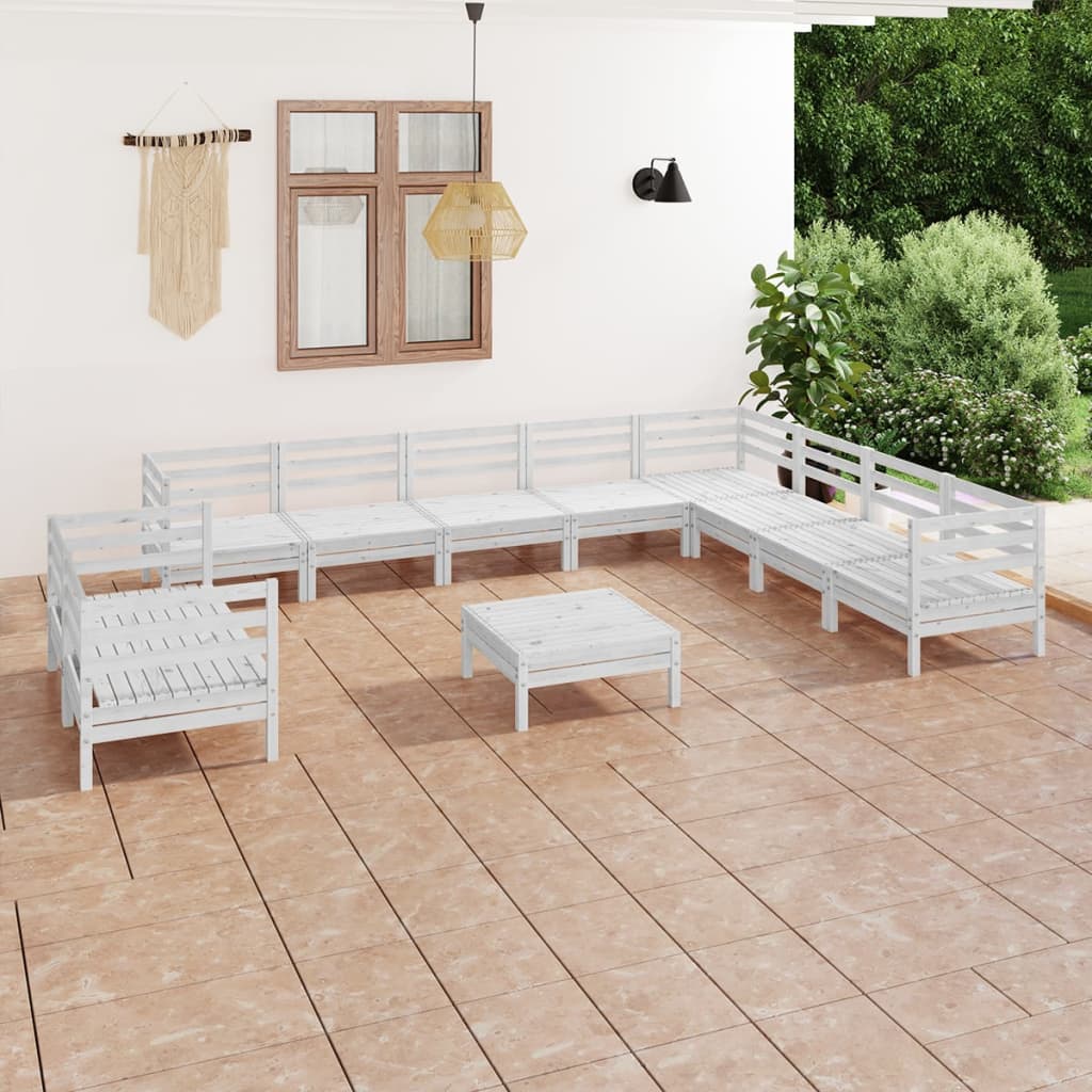 Set mobilier de grădină, 11 piese, alb, lemn masiv de pin GartenMobel Dekor