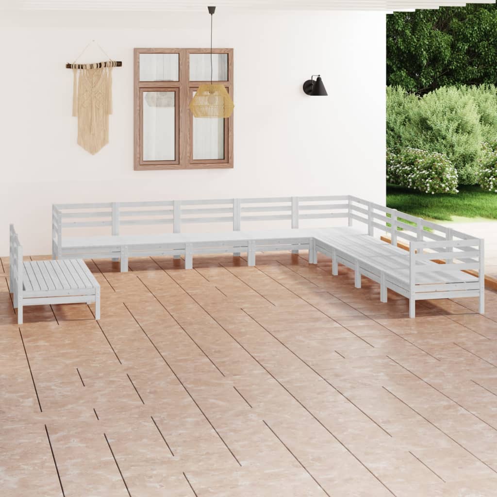 Set mobilier de grădină, 11 piese, alb, lemn masiv de pin GartenMobel Dekor