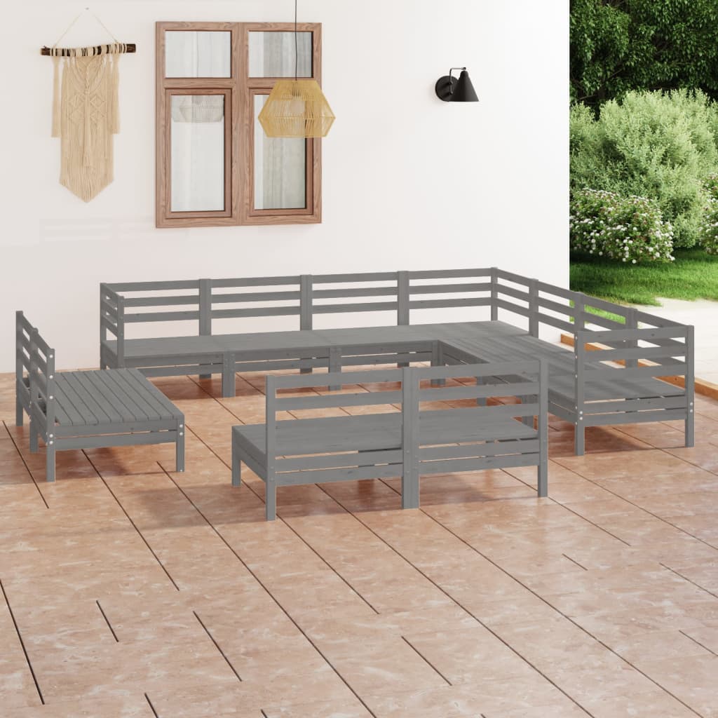 Set mobilier de grădină, 11 piese, gri, lemn masiv de pin GartenMobel Dekor