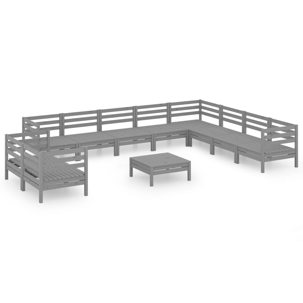 Set mobilier de grădină, 11 piese, gri, lemn masiv de pin GartenMobel Dekor