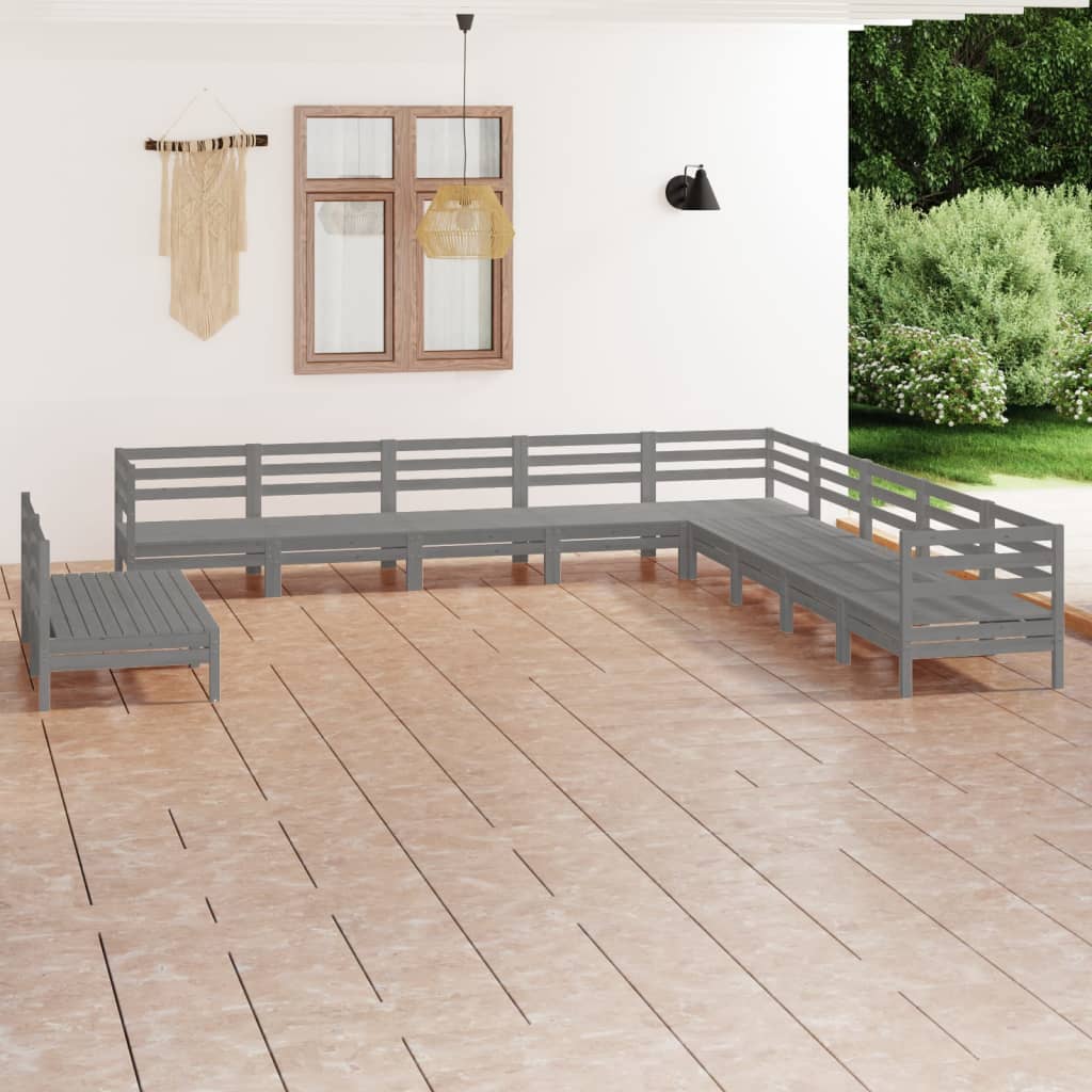 Set mobilier de grădină, 11 piese, gri, lemn masiv de pin GartenMobel Dekor