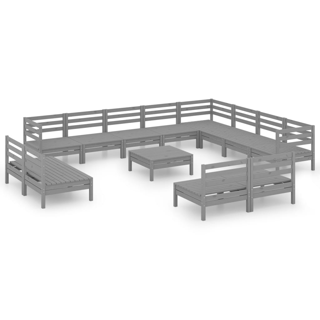 Set mobilier de grădină, 13 piese, gri, lemn masiv de pin GartenMobel Dekor