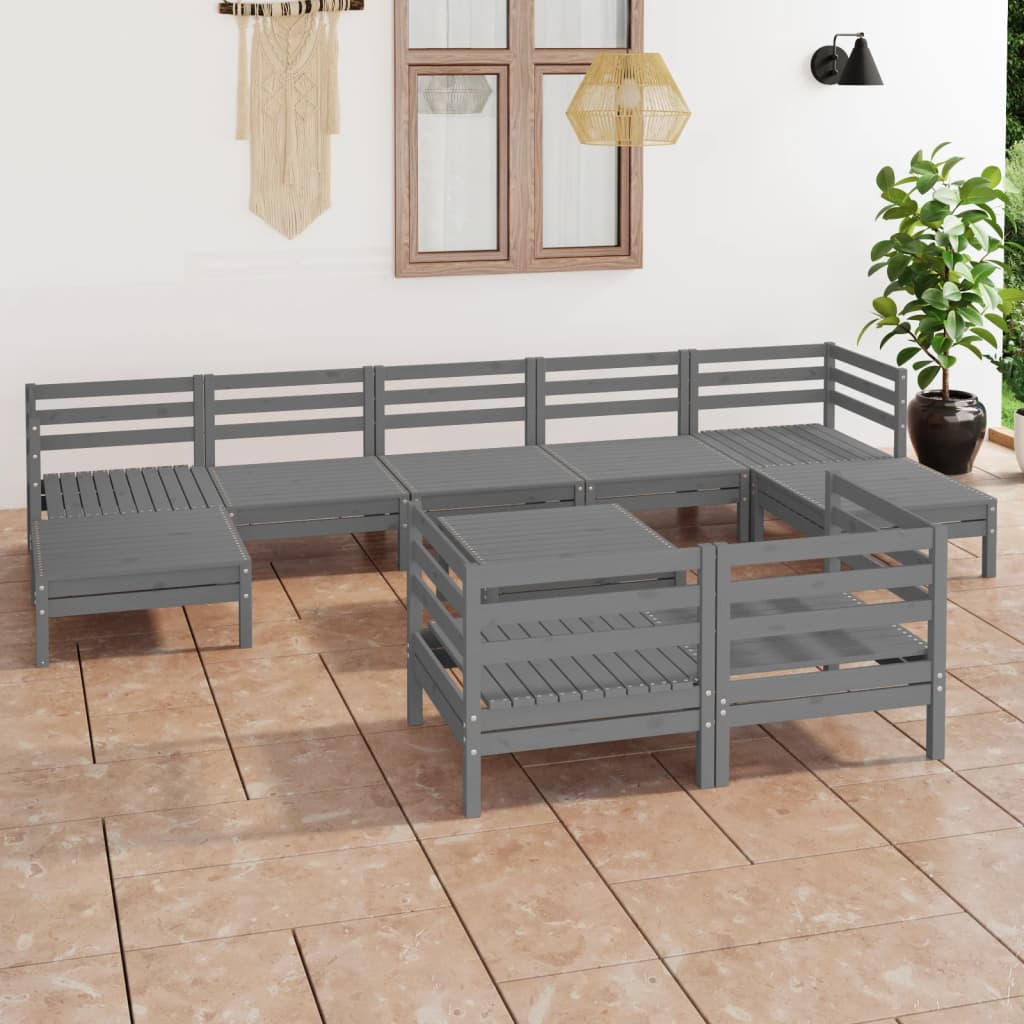 Set mobilier de grădină, 10 piese, gri, lemn masiv de pin GartenMobel Dekor
