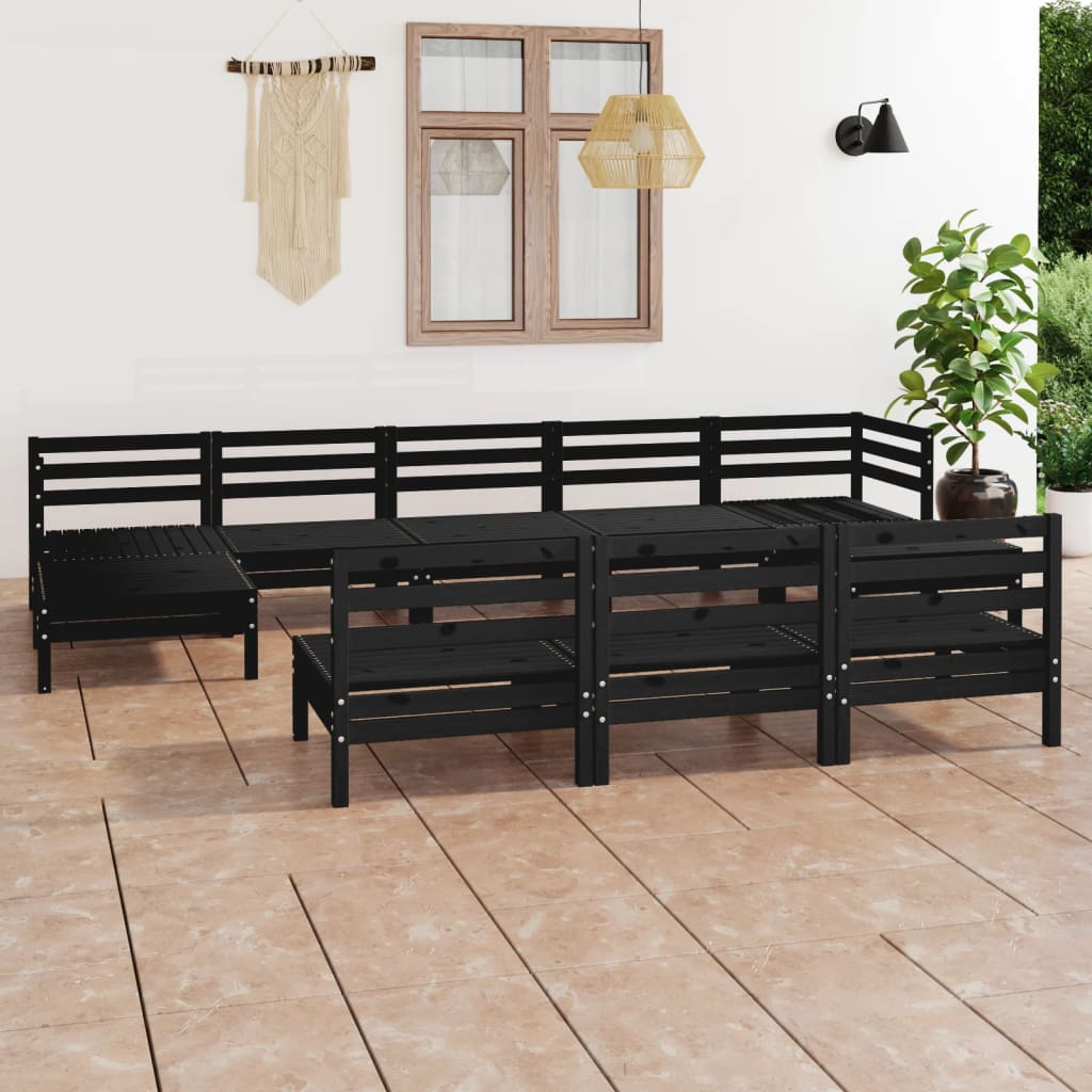 Set mobilier de grădină, 10 piese, negru, lemn masiv de pin GartenMobel Dekor
