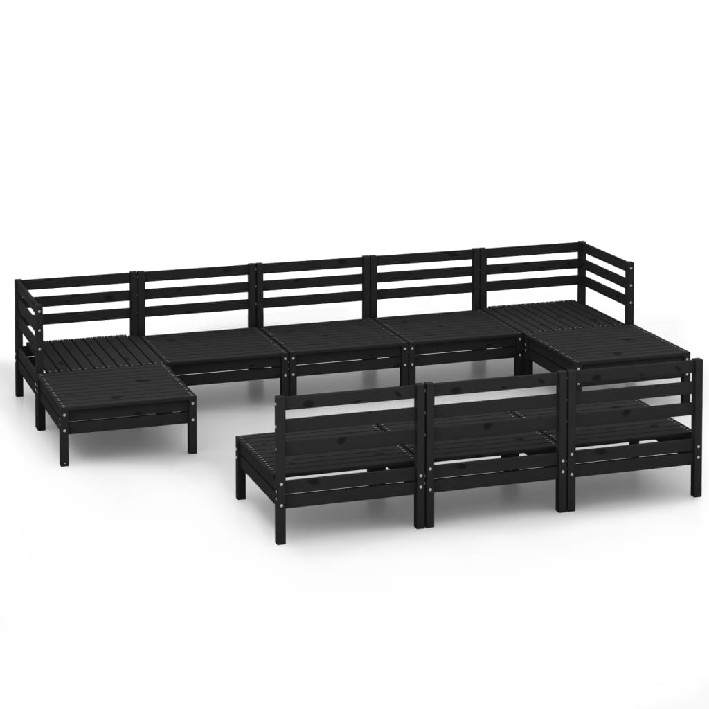 Set mobilier de grădină, 10 piese, negru, lemn masiv de pin GartenMobel Dekor