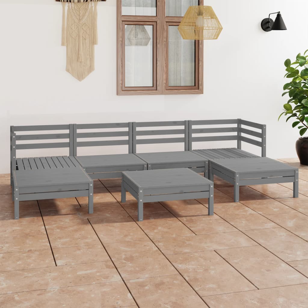 Set mobilier de grădină, 7 piese, gri, lemn masiv de pin GartenMobel Dekor