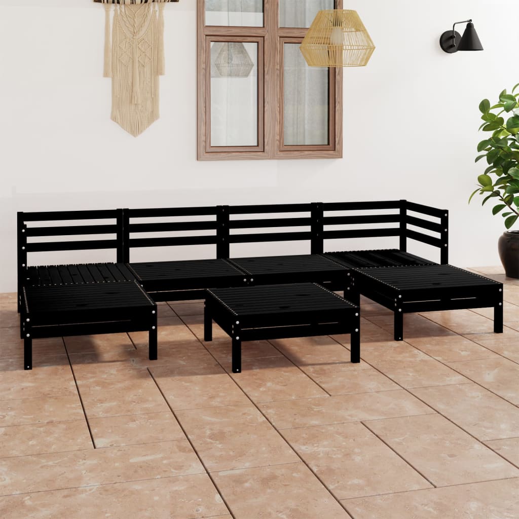Set mobilier de grădină, 7 piese, negru, lemn masiv de pin GartenMobel Dekor