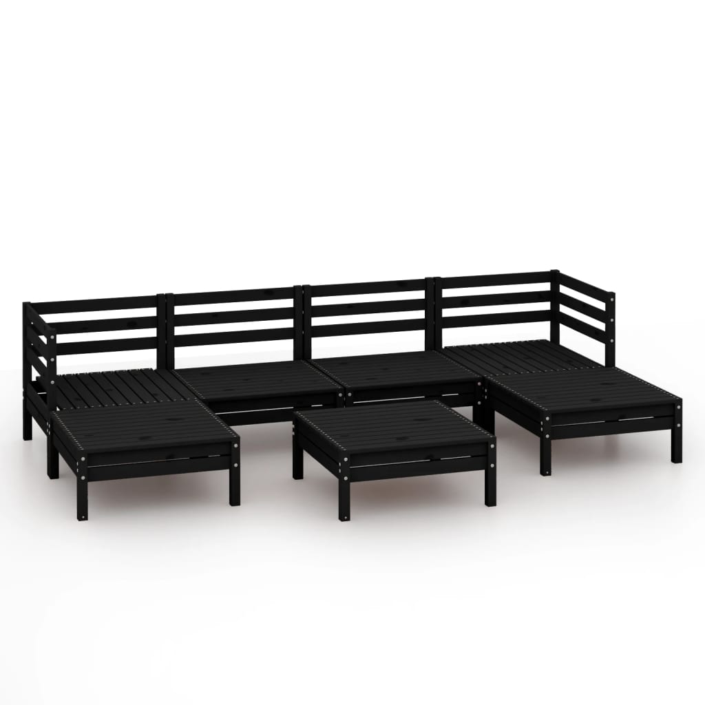 Set mobilier de grădină, 7 piese, negru, lemn masiv de pin GartenMobel Dekor