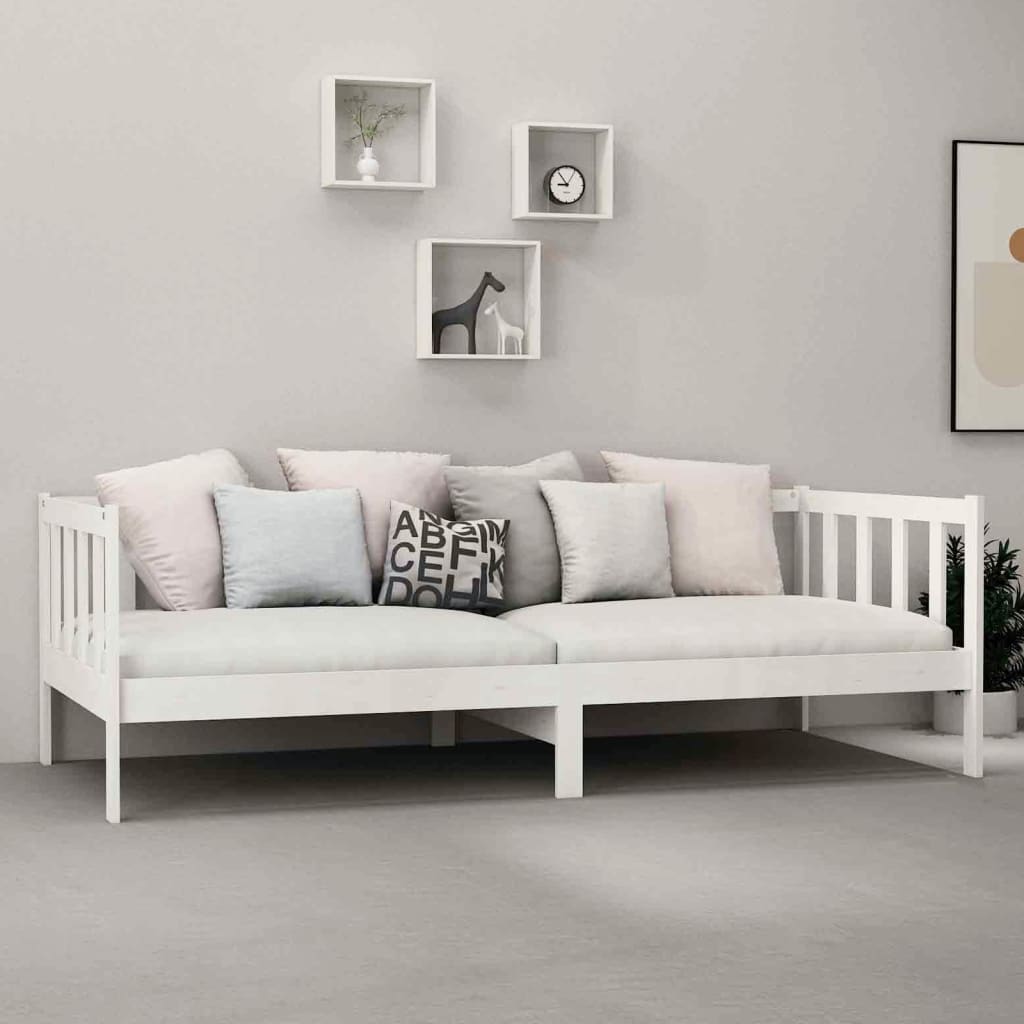 Pat de zi cu saltea, 90x200 cm, alb, lemn masiv de pin GartenMobel Dekor