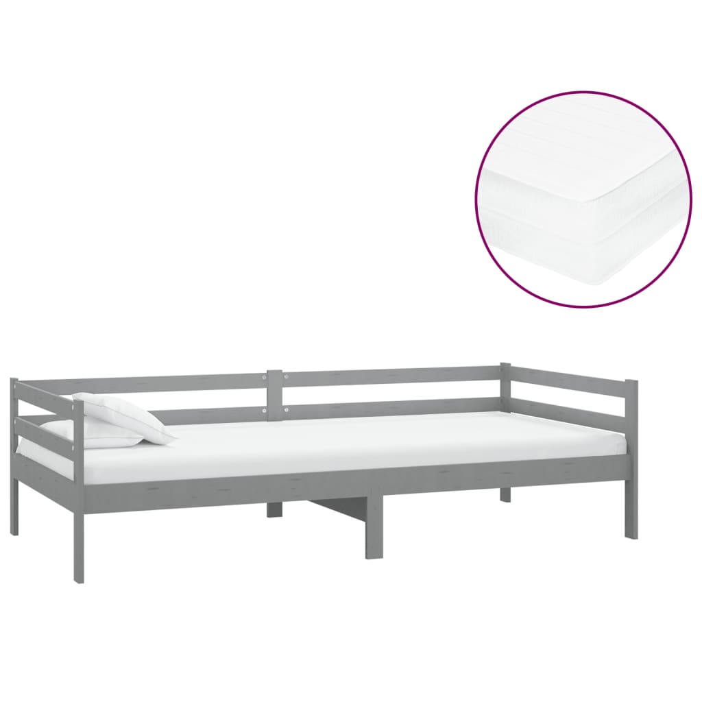 Pat de zi cu saltea, gri, 90x200 cm, lemn masiv de pin GartenMobel Dekor