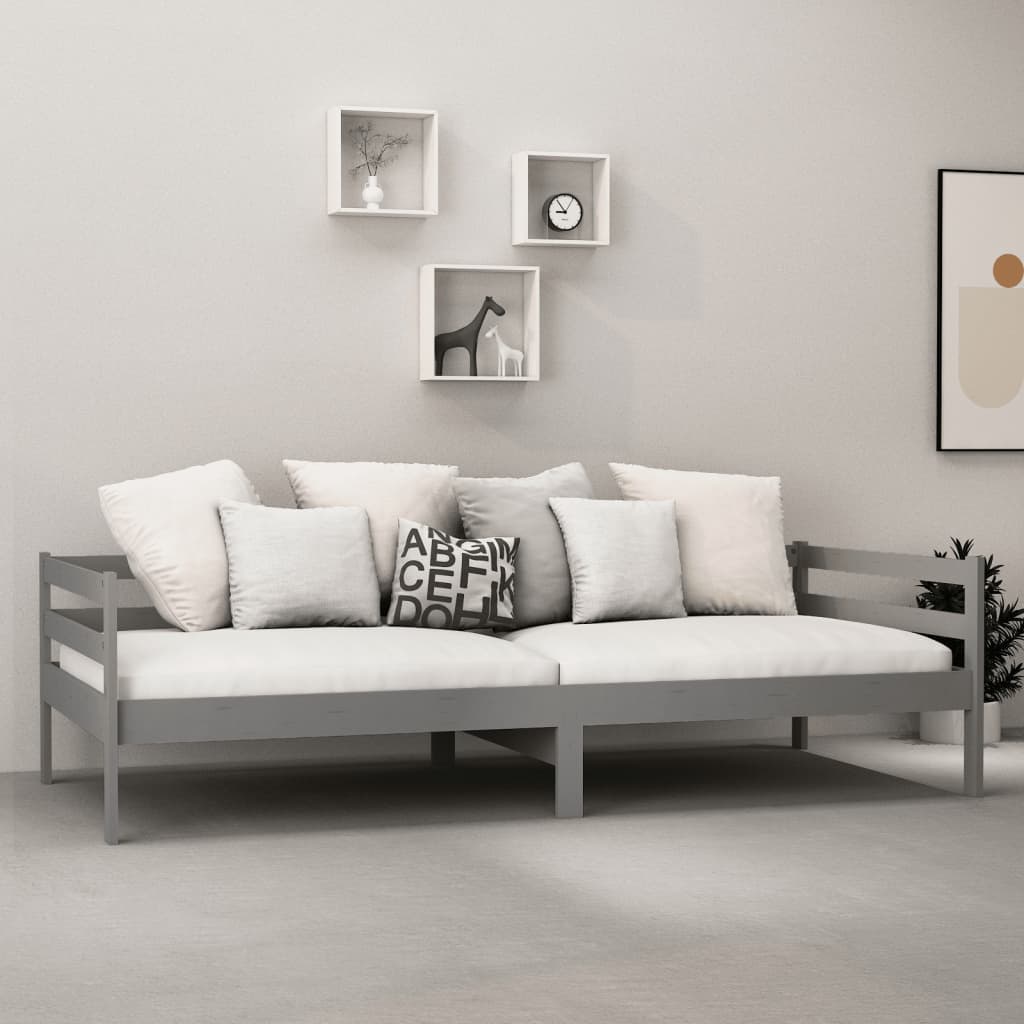 Pat de zi cu saltea, gri, 90x200 cm, lemn masiv de pin GartenMobel Dekor