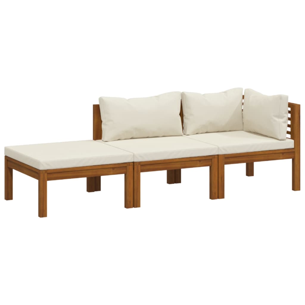 Set mobilier grădină cu perne crem, 3 piese, lemn masiv acacia GartenMobel Dekor