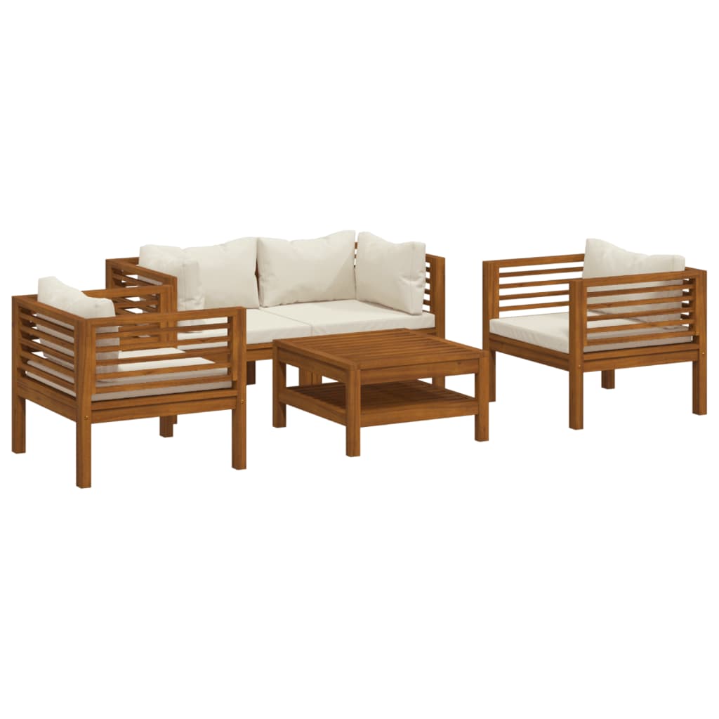 Set mobilier grădină cu perne crem, 5 piese, lemn masiv acacia GartenMobel Dekor