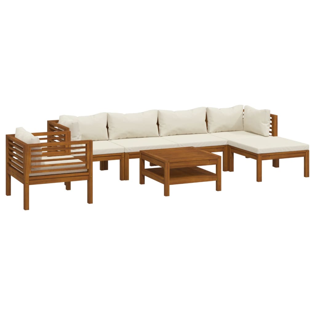 Set mobilier grădină cu perne crem, 7 piese, lemn masiv acacia GartenMobel Dekor