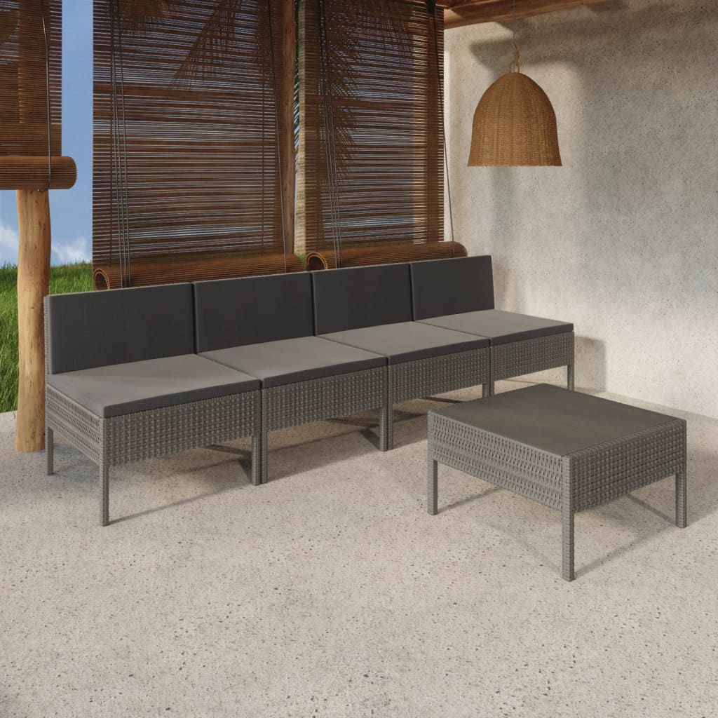 Set mobilier de grădină cu perne, 5 piese, gri, poliratan GartenMobel Dekor
