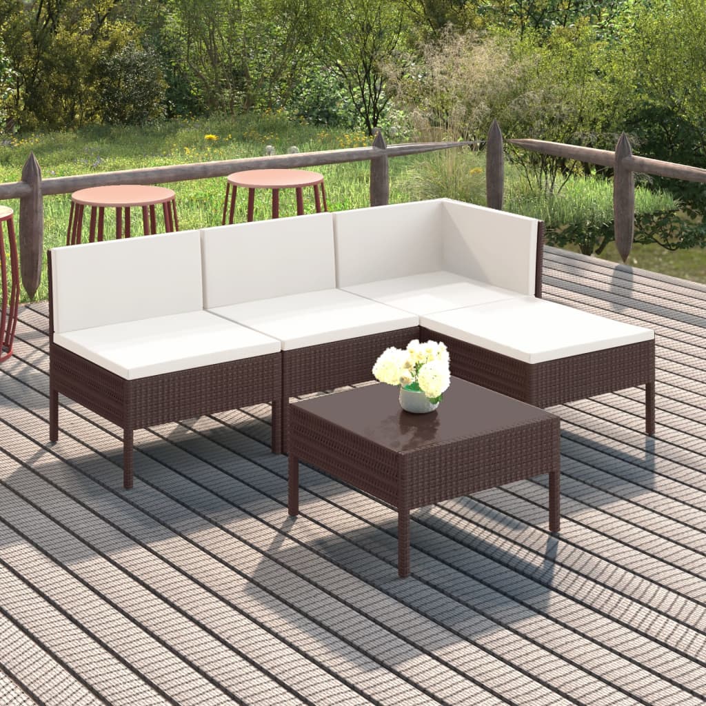 Set mobilier de grădină cu perne, 5 piese, maro, poliratan GartenMobel Dekor