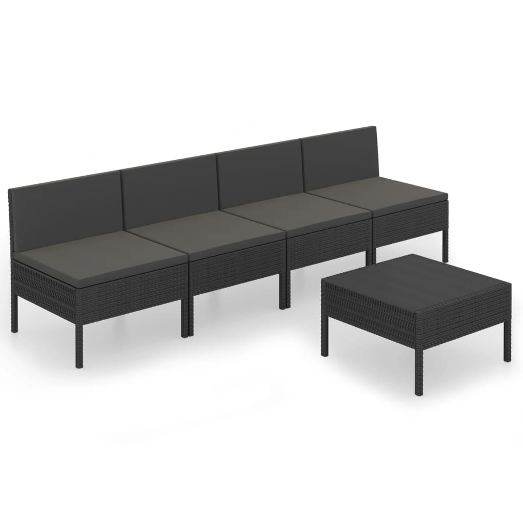 Set mobilier de grădină cu perne, 5 piese, negru, poliratan GartenMobel Dekor