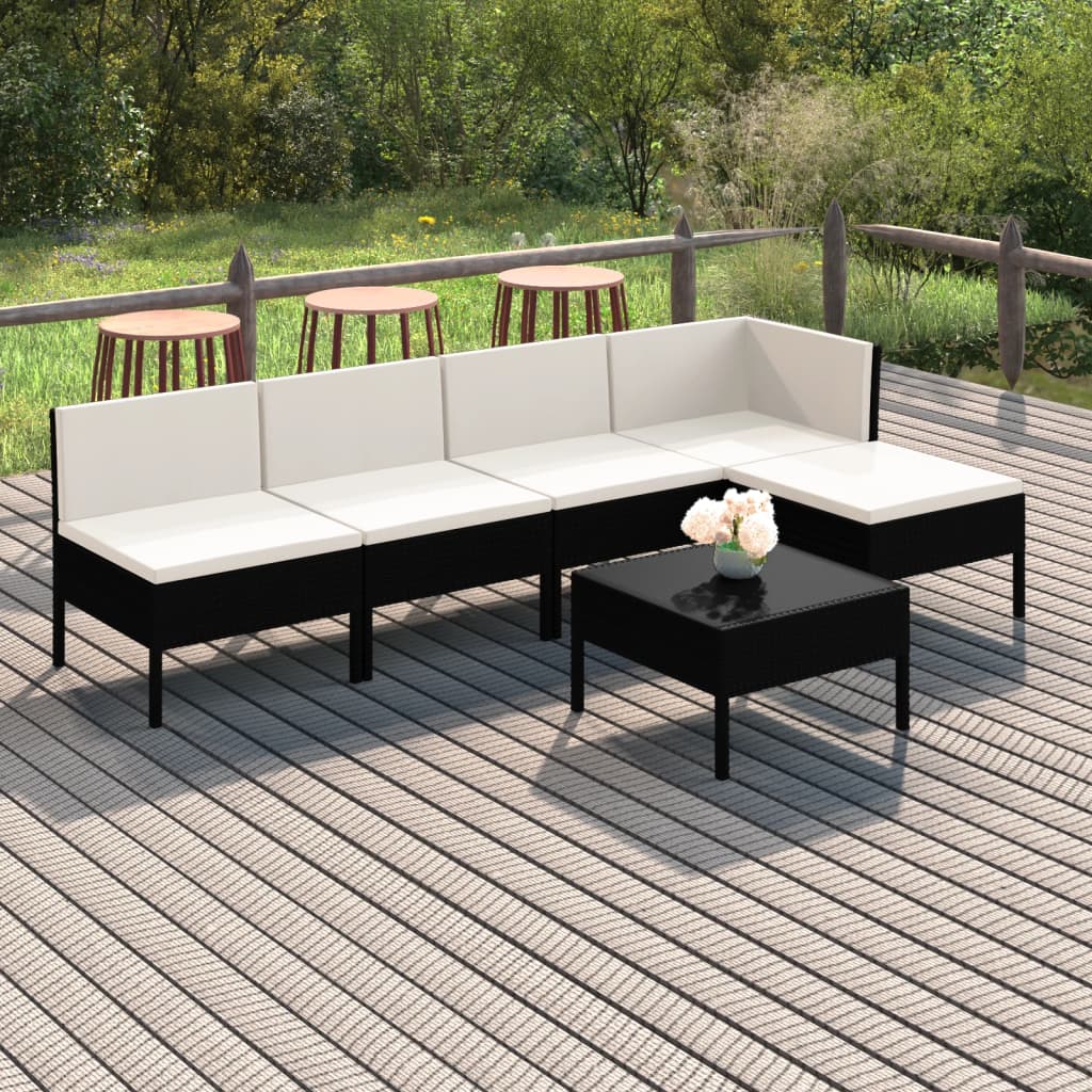 Set mobilier de grădină cu perne, 6 piese, negru, poliratan GartenMobel Dekor