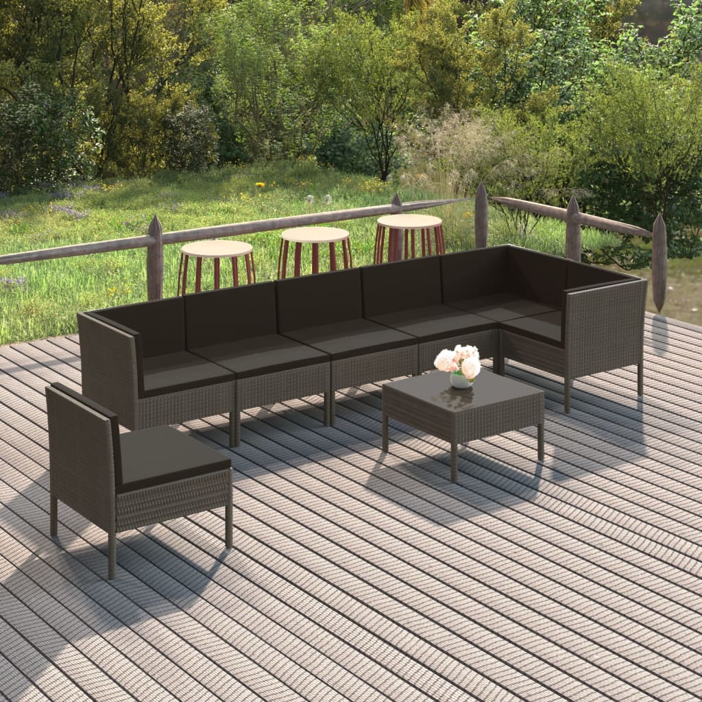 Set mobilier de grădină cu perne, 8 piese, gri, poliratan GartenMobel Dekor