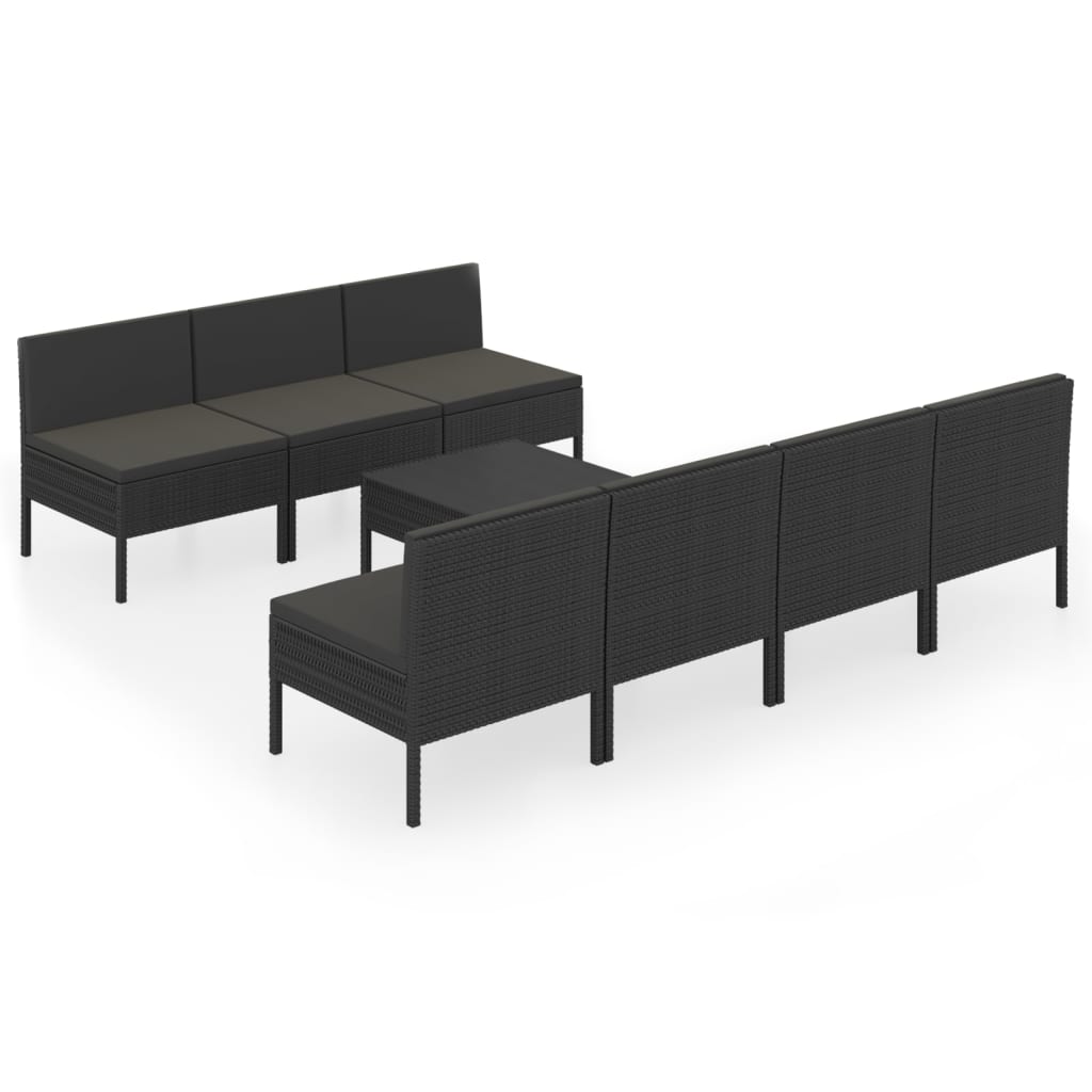Set mobilier de grădină cu perne, 8 piese, negru, poliratan GartenMobel Dekor