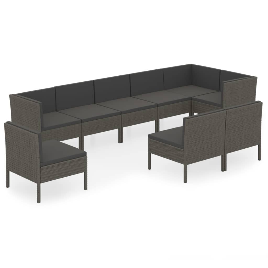 Set mobilier de grădină cu perne, 9 piese, gri, poliratan GartenMobel Dekor