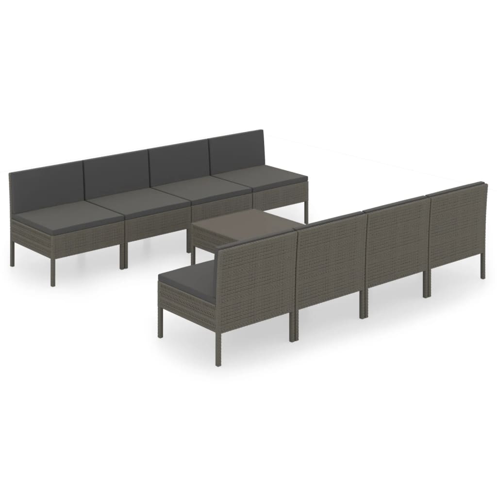 Set mobilier de grădină cu perne, 9 piese, gri, poliratan GartenMobel Dekor