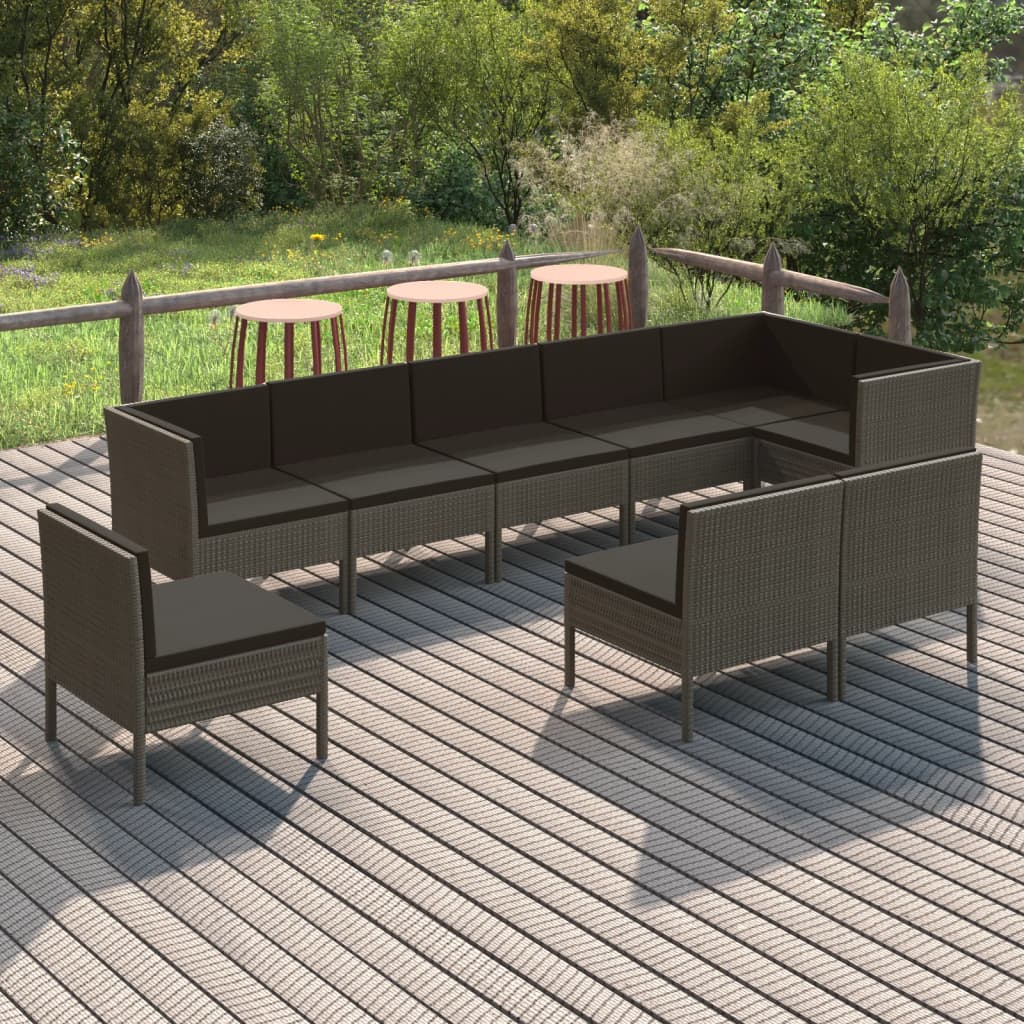 Set mobilier de grădină cu perne, 9 piese, gri, poliratan GartenMobel Dekor
