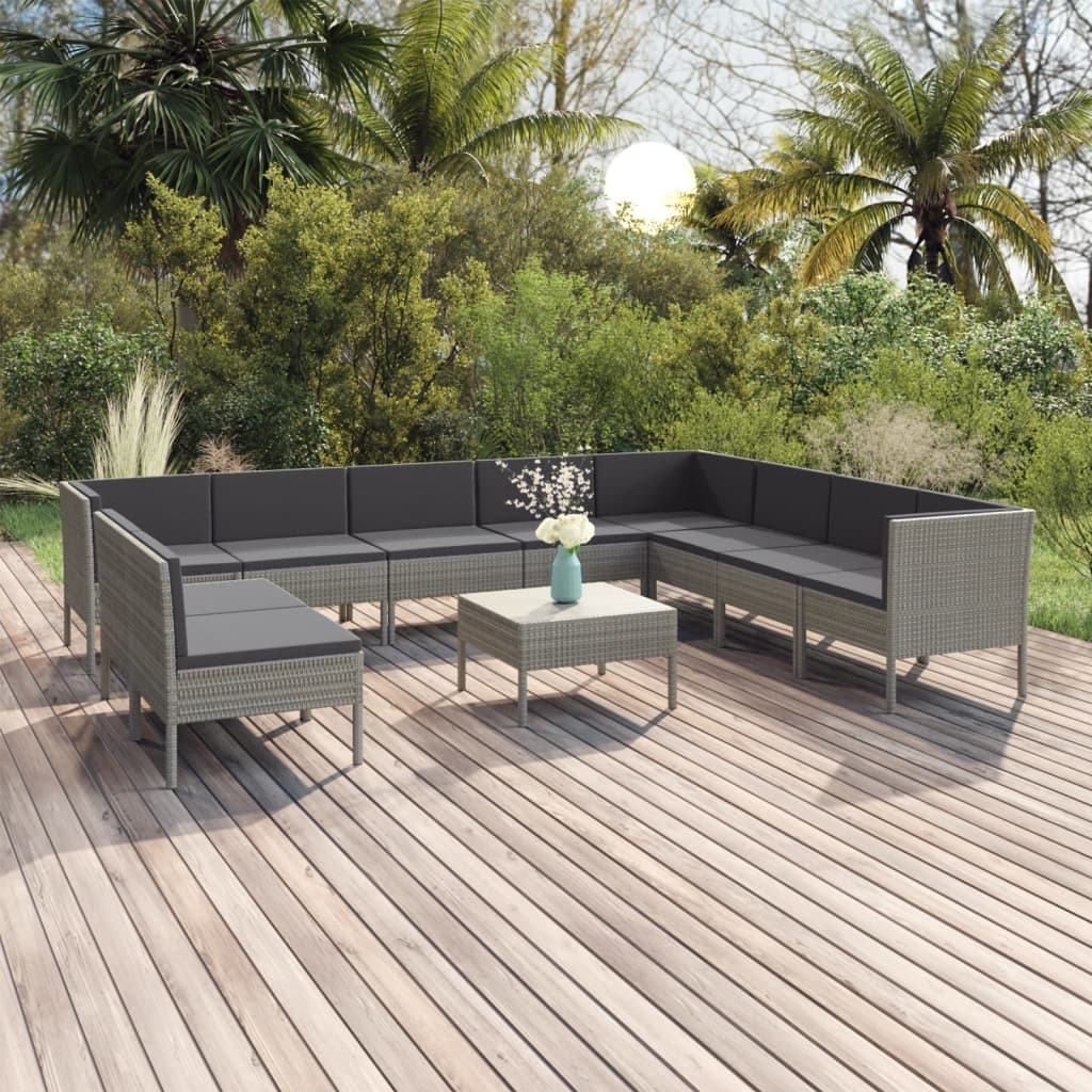 Set mobilier de grădină cu perne, 11 piese, gri, poliratan GartenMobel Dekor