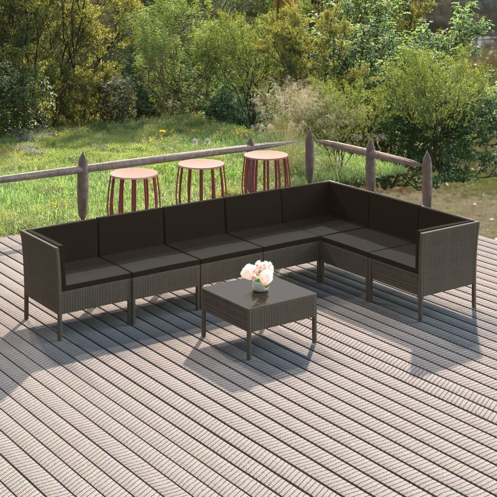 Set mobilier de grădină cu perne, 8 piese, gri, poliratan GartenMobel Dekor