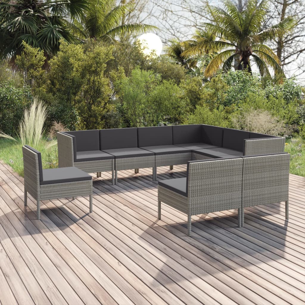 Set mobilier de grădină cu perne, 9 piese, gri, poliratan GartenMobel Dekor