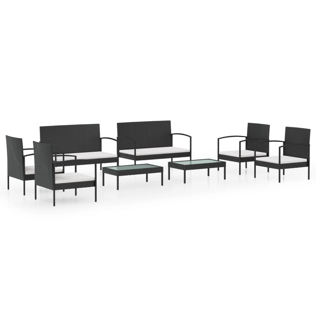 Set mobilier de grădină cu perne, 8 piese, negru, poliratan GartenMobel Dekor