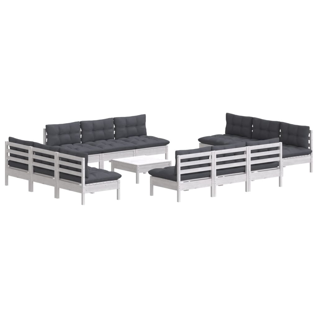 Set mobilier de grădină cu perne, 13 piese, antracit, lemn pin GartenMobel Dekor