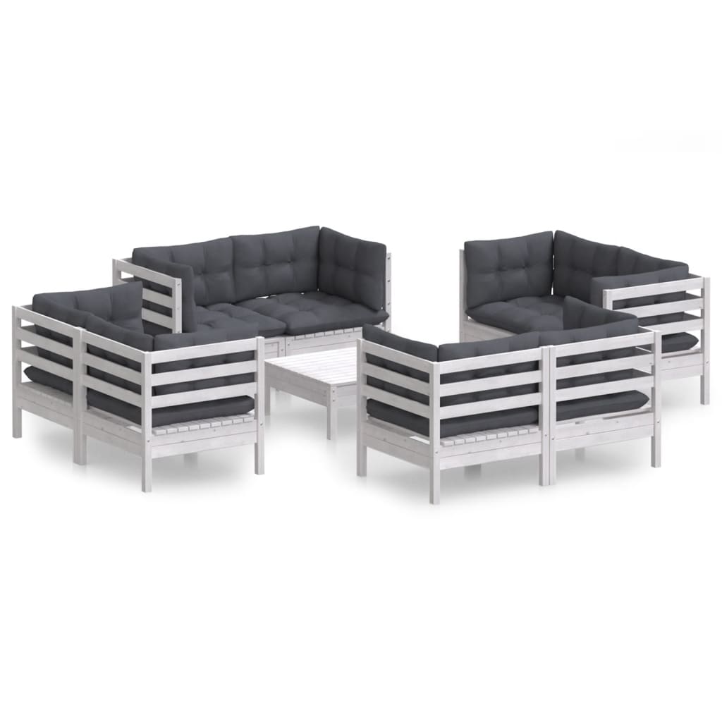 Set mobilier de grădină cu perne, 9 piese, antracit, lemn pin GartenMobel Dekor