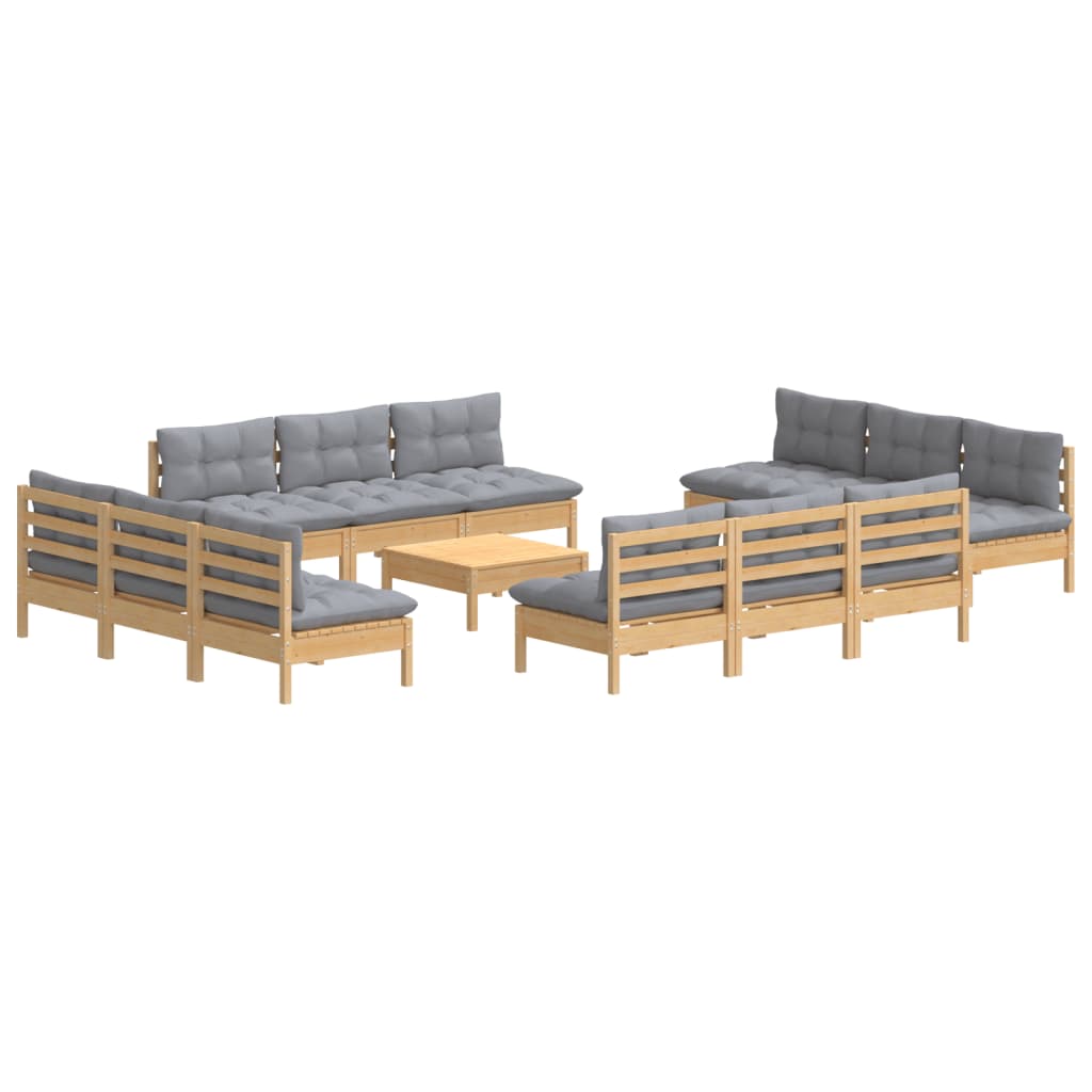 Set mobilier grădină cu perne, 13 piese, gri, lemn de pin GartenMobel Dekor