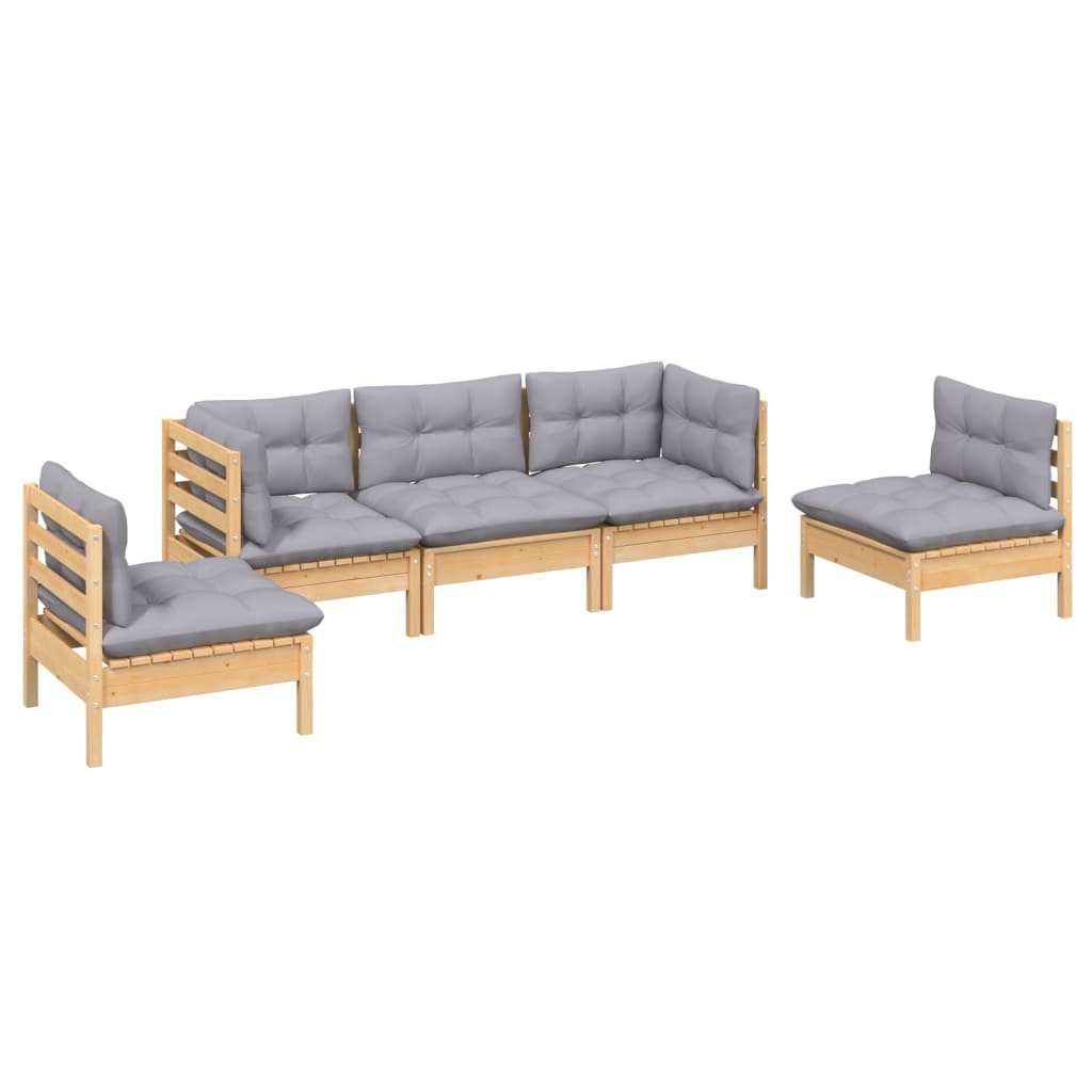 Set mobilier de grădină cu perne gri, 5 piese, lemn masiv pin GartenMobel Dekor