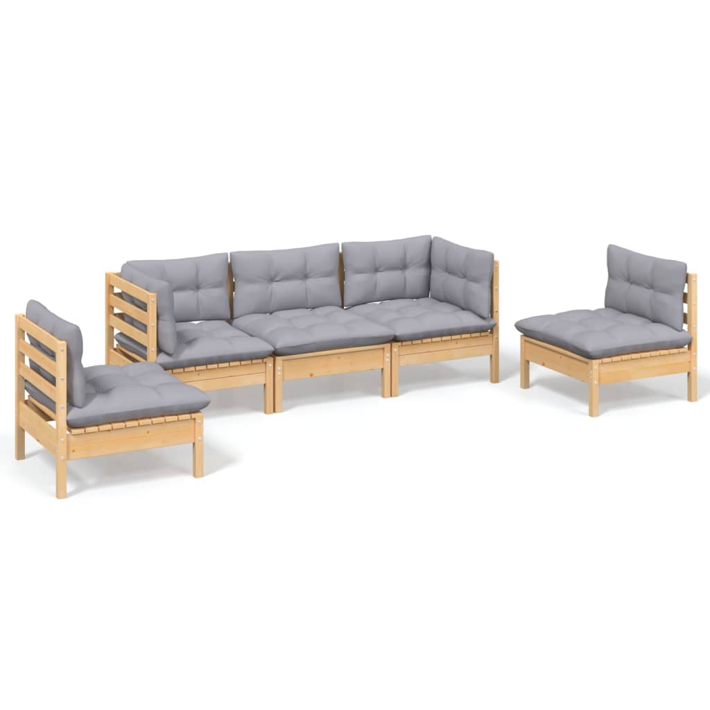 Set mobilier de grădină cu perne gri, 5 piese, lemn masiv pin GartenMobel Dekor