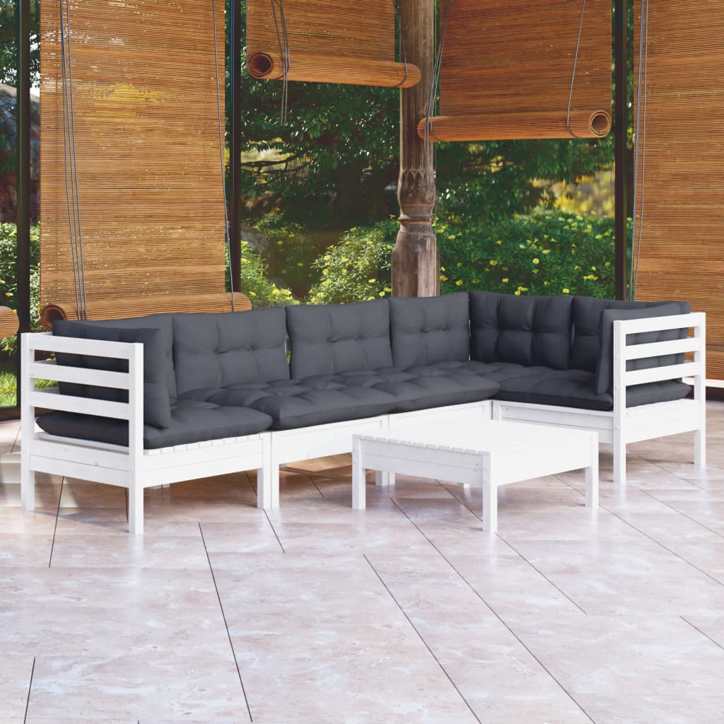 Set mobilier de grădină cu perne, 6 piese, alb, lemn de pin GartenMobel Dekor