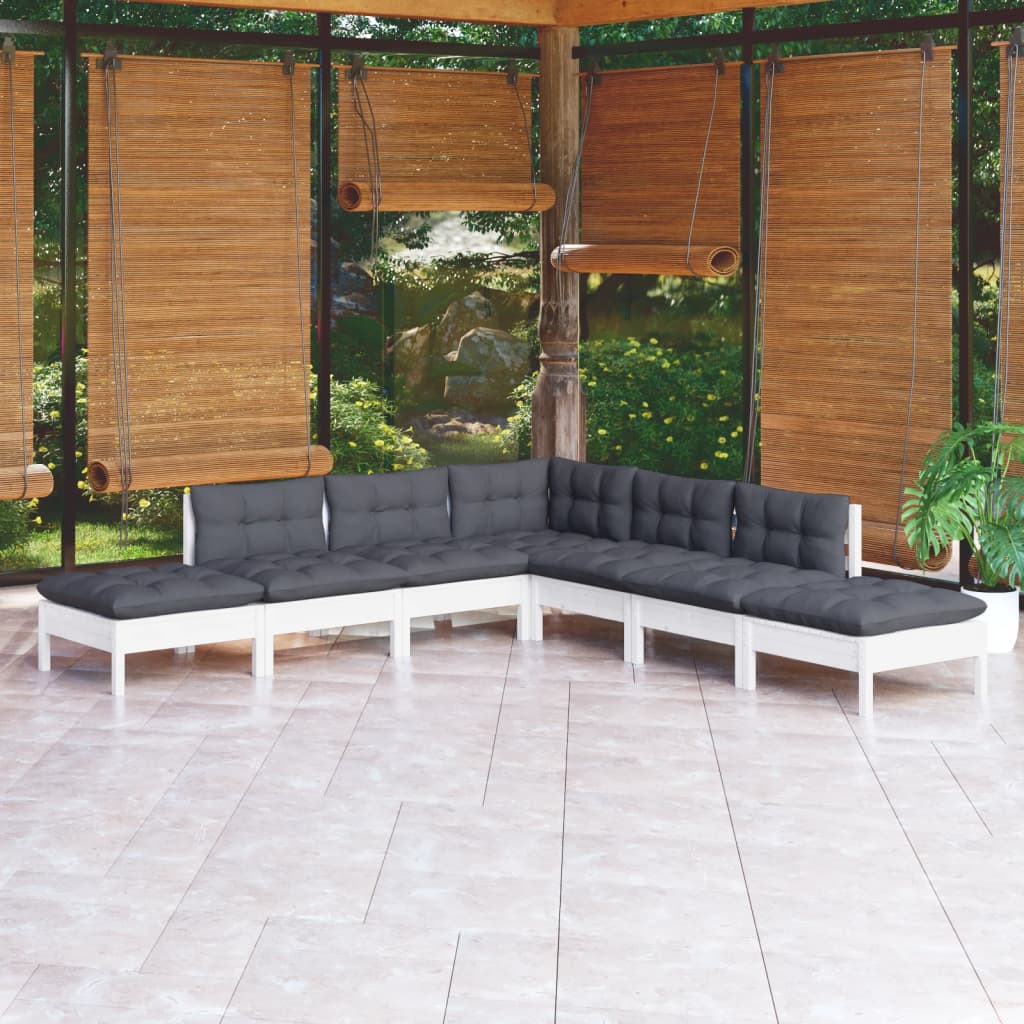 Set mobilier de grădină cu perne, 7 piese, alb, lemn masiv pin GartenMobel Dekor