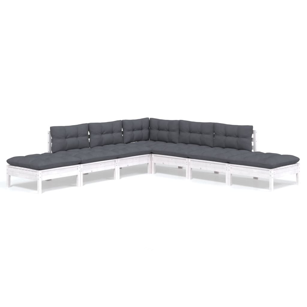 Set mobilier de grădină cu perne, 7 piese, alb, lemn masiv pin GartenMobel Dekor