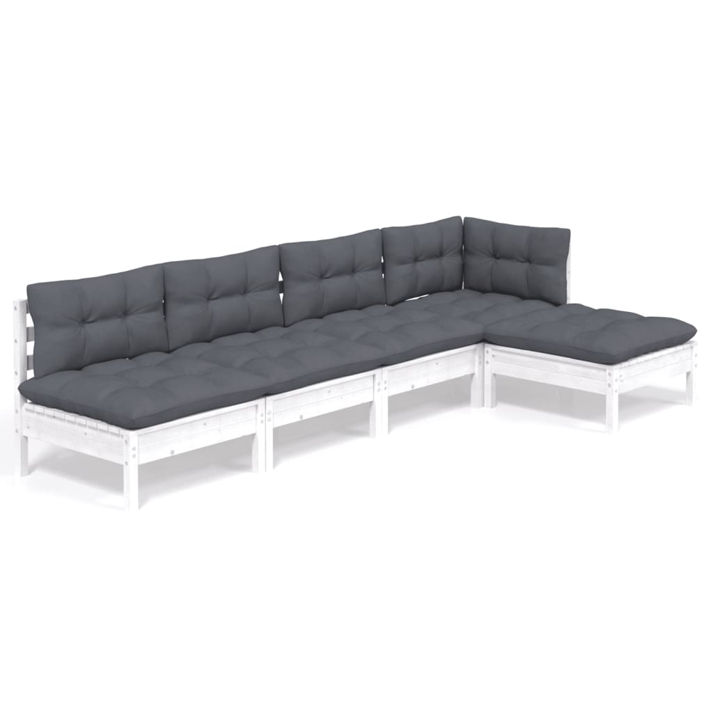 Set mobilier grădină cu perne, 5 piese, alb, lemn de pin GartenMobel Dekor