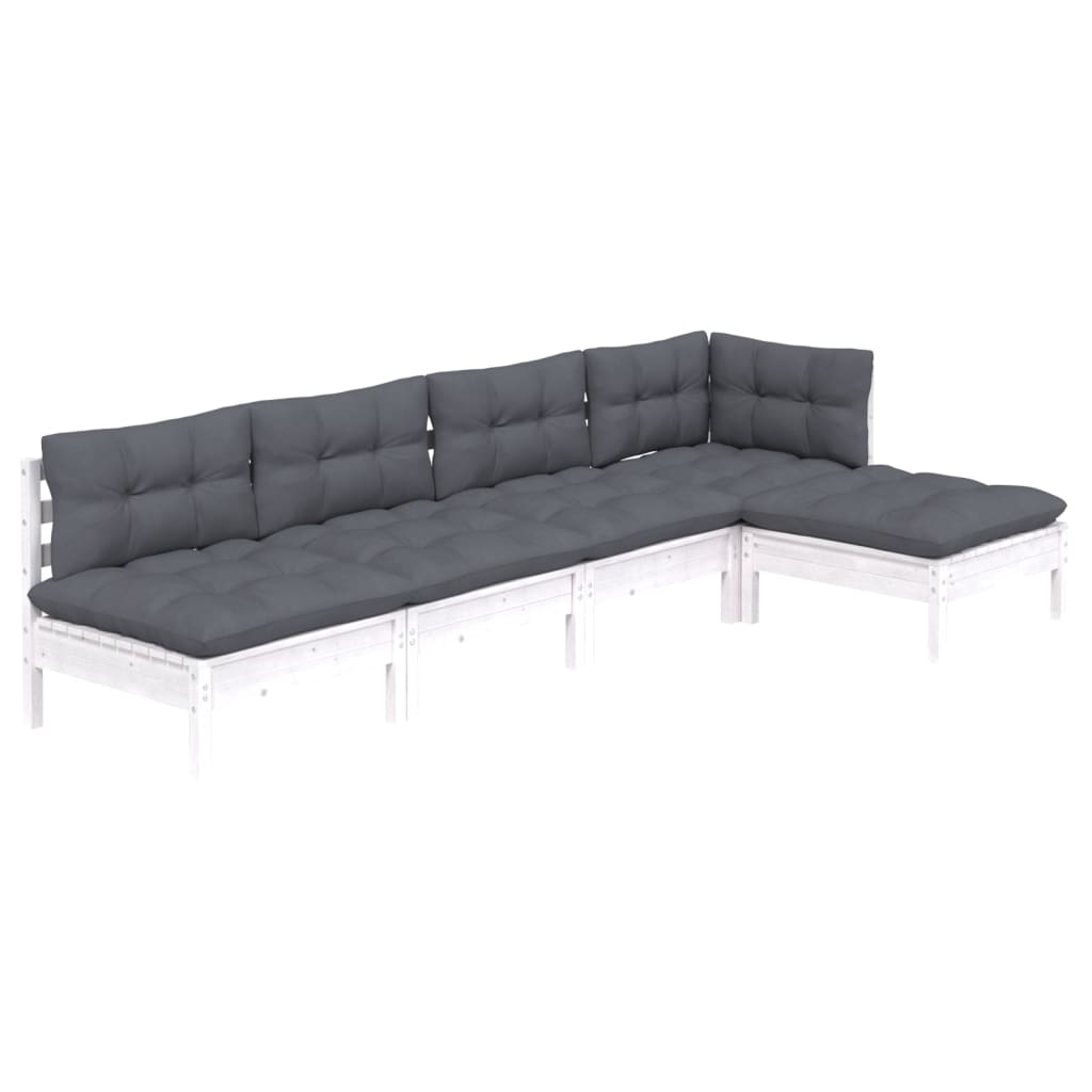 Set mobilier grădină cu perne, 5 piese, alb, lemn de pin GartenMobel Dekor